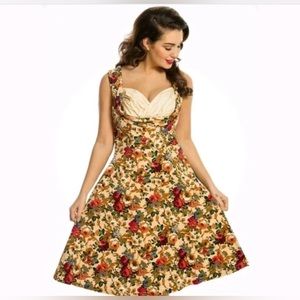 Lindy Bop Ophelia Midcentury Floral Fit Flare Fall Size large 14